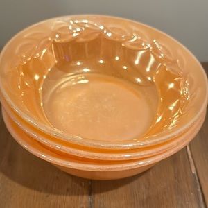 3 Fire King vintage peach luster salad bowls.  Vintage collectible glass.
